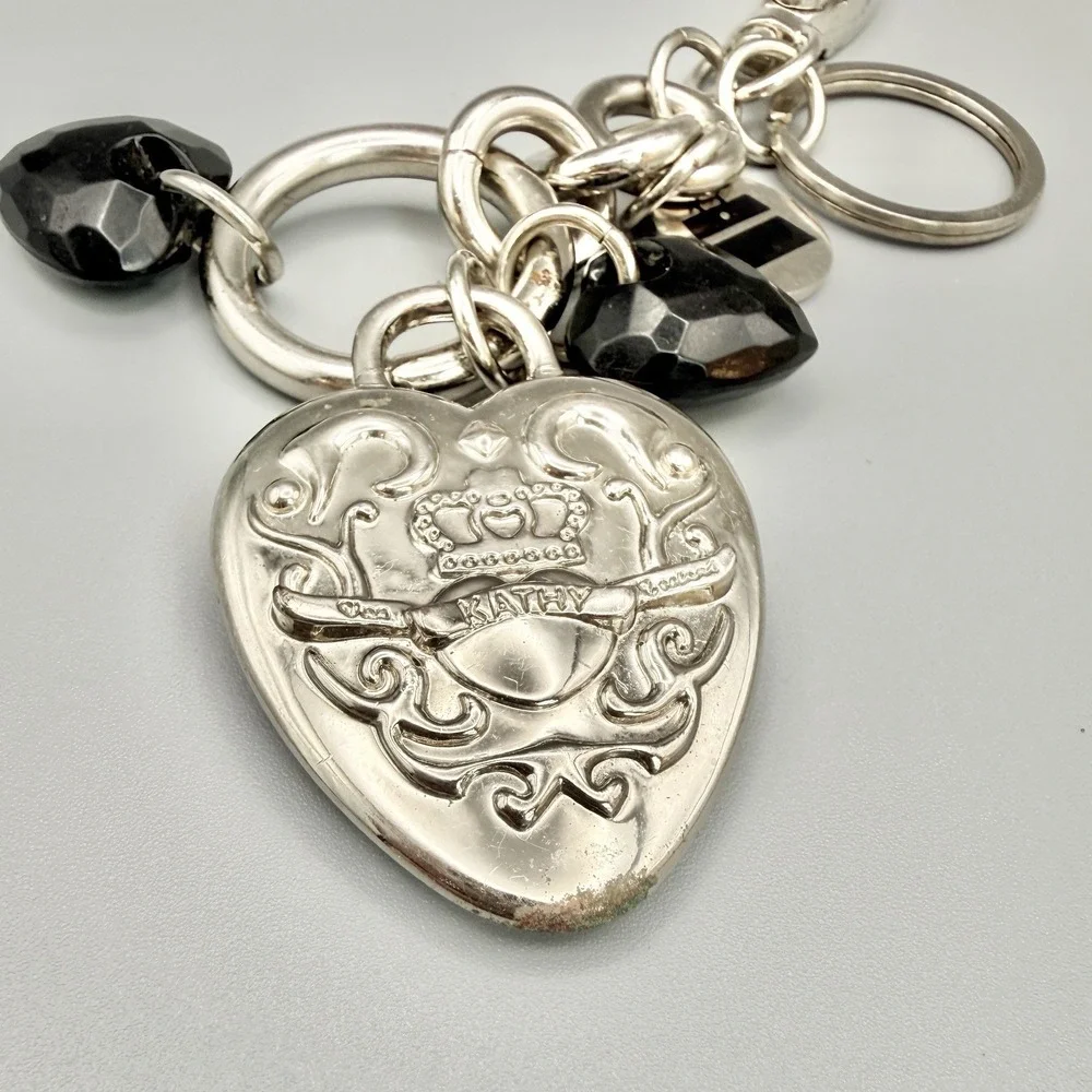 Vintage Kathy Van Zeeland Silver Tone‎ Puffy Hearts Bag Charms Chunky Keychain